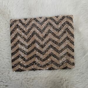 Vintage Moyna Hand-Beaded Chevron Zigzag Evening Coin Purse Black Metallic